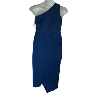 JJs House Pleated One Shoulder Sheath/Column Asymmetrical Cocktail Dress Blue